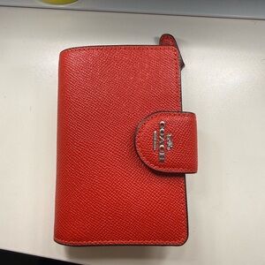 Coach Red Textured Leather Snap Wallet